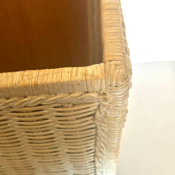 Pier 1 Rattan Waste Basket 11.5" White Wash Jamaica Collection Wicker Trash Can - Picture 9 of 16